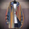 Felpa Lunga da Donna con Cappuccio e Zip Foderata in Peluche | Cardigan Caldo con Stampa Artistica a Righe Multicolor