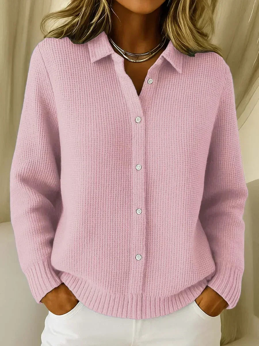 Cardigan da Donna in Maglia Morbida con Colletto a Punta e Bottoni | Giacca Aperta Invernale Calda a Costine