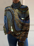 Maglione da Donna a Collo Alto Natalizio con Stampa Artistica | Pullover Morbido Dolcevita a Maniche Lunghe