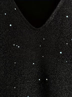 Abito Elegante Midi da Donna con Scollo a V e Lustrini Brillanti | Vestito da Sera Luccicante a Maniche Lunghe