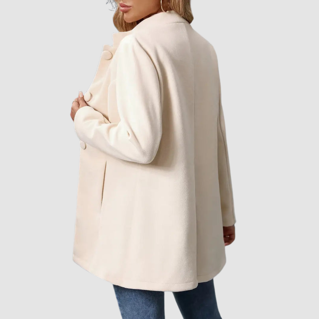 Giacca Sartoriale da Donna con Collo alla Coreana | Soprabito Elegante Monopetto con Bottoni Rivestiti