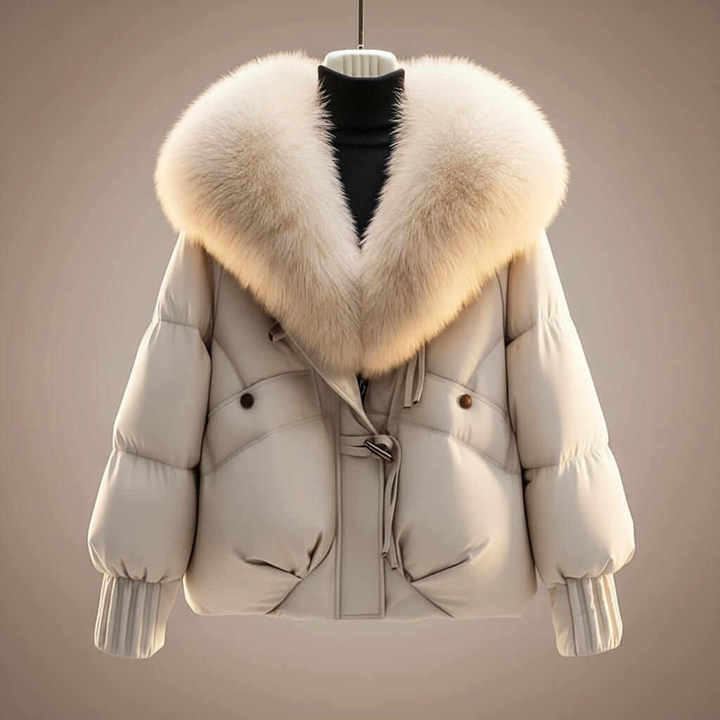 Cappotto corto elegante donna con collo in pelliccia sintetica