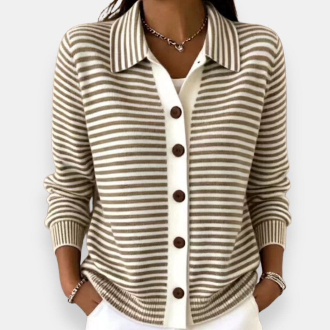 Cardigan a Righe con Bottoni da Donna | Maglieria Elegante a Maniche Lunghe