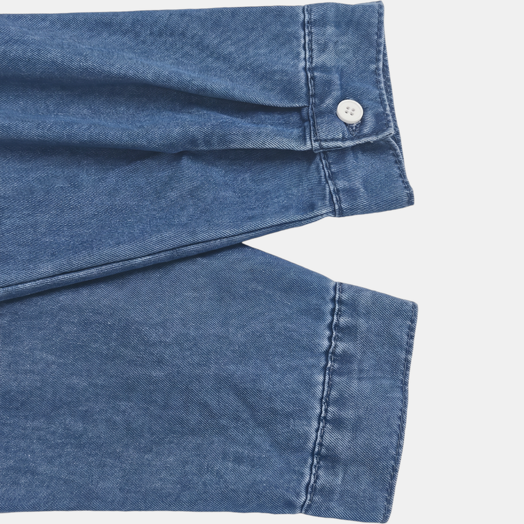 Tuta Intera Donna in Denim Lavato a Gamba Larga con Bottoni