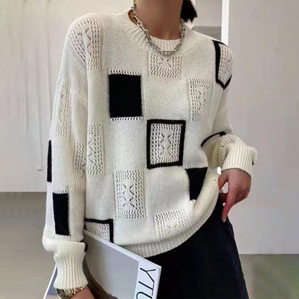 Maglione da Donna a Girocollo a Rombi Geometrici | Sweater Morbido in Maglia Lavorata