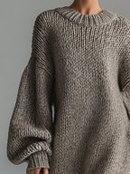Abito Lungo da Donna in Maglia Morbida con Maniche a Palloncino | Vestito Maxi Invernale Caldo a Girocollo
