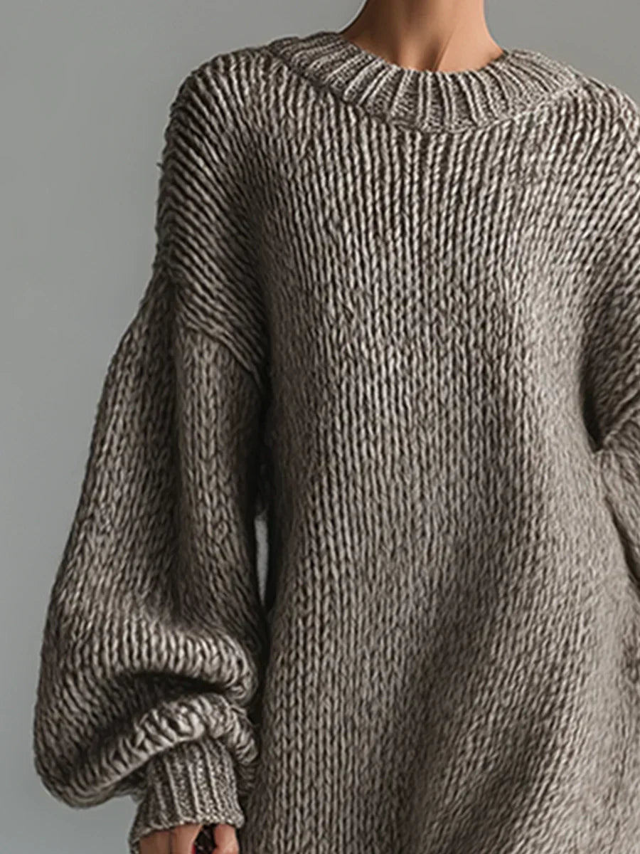 Abito Lungo da Donna in Maglia Morbida con Maniche a Palloncino | Vestito Maxi Invernale Caldo a Girocollo