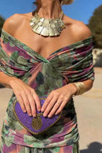 Abito Lungo Elegante da Donna con Scollo a V e Stampa Floreale Fantasy