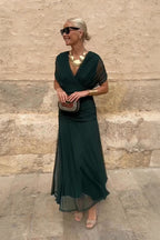 Abito Lungo Elegante da Donna con Scollo a V e Stampa Floreale Fantasy