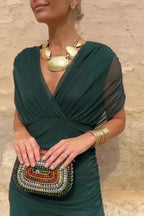 Abito Lungo Elegante da Donna con Scollo a V e Stampa Floreale Fantasy