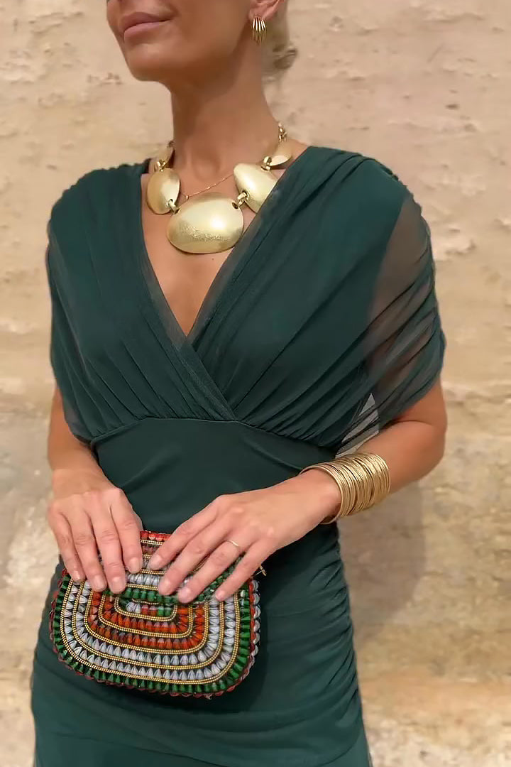 Abito Lungo Elegante da Donna con Scollo a V e Stampa Floreale Fantasy