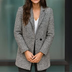 Cappotto Sartoriale da Donna in Tweed Testurizzato Sale e Pepe con Revers Classici | Soprabito Monopetto al Ginocchio con Bottone Singolo, Fodera Interna e Tasche a Filetto