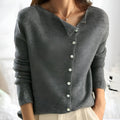 Cardigan da Donna in Maglia Morbida con Abbottonatura Asimmetrica | Maglia Elegante a Maniche Lunghe con Bottoni Madreperlati