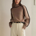 Maglione da Donna a Collo Alto con Profili a Contrasto | Pullover Dolcevita Invernale Caldo con Maniche Raglan e Bordature