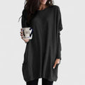 Maglia Lunga a Tunica da Donna Girocollo con Maniche a Pipistrello | Maxi Maglia Invernale Morbida con Tasche