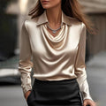 Camicia da Donna in Raso con Scollo Morbido a Cappuccio e Colletto | Blusa Elegante a Maniche Lunghe