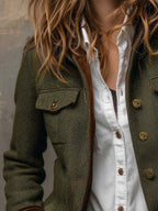 Blazer da Donna Vintage a Spina di Pesce con Finiture a Contrasto | Giacca Sartoriale Elegante con Revers e Tasche con Patta