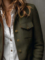 Blazer da Donna Vintage a Spina di Pesce con Finiture a Contrasto | Giacca Sartoriale Elegante con Revers e Tasche con Patta
