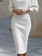 Abito Midi da Donna con Maniche a Pipistrello Drappeggiate | Vestito Elegante a Tubino Morbido