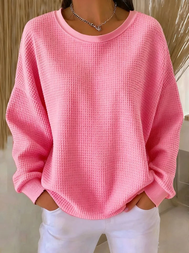 Felpa da Donna Morbida a Girocollo Casual | Maglia Invernale a Maniche Lunghe con Bordi a Costine