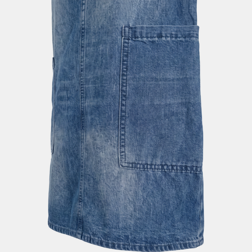 Tuta Intera Donna in Denim Lavato a Gamba Larga con Bottoni
