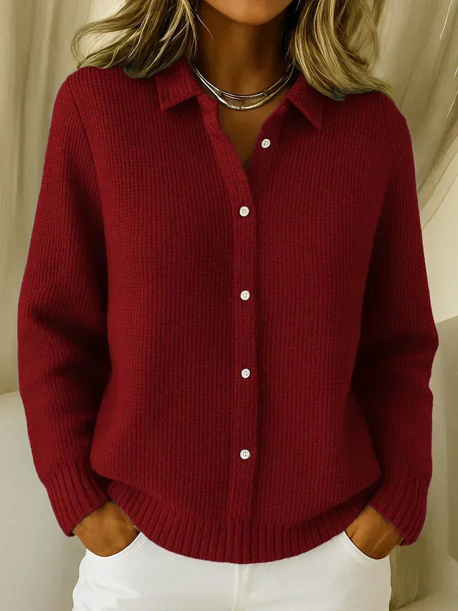 Cardigan da Donna in Maglia Morbida con Colletto a Punta e Bottoni | Giacca Aperta Invernale Calda a Costine