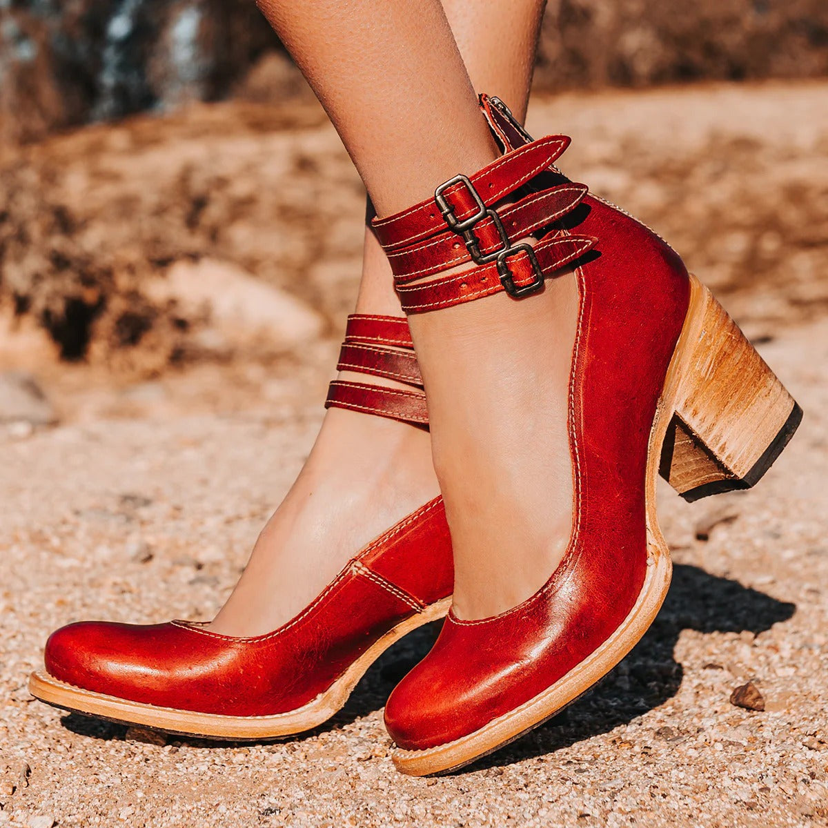 Scarpe Décolleté con Tacco Largo da Donna e Cinturini alla Caviglia con Fibbie | Scarpe Vintage a Tacco Medio Comode