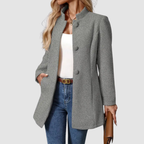 Giacca Sartoriale da Donna con Collo alla Coreana | Soprabito Elegante Monopetto con Bottoni Rivestiti