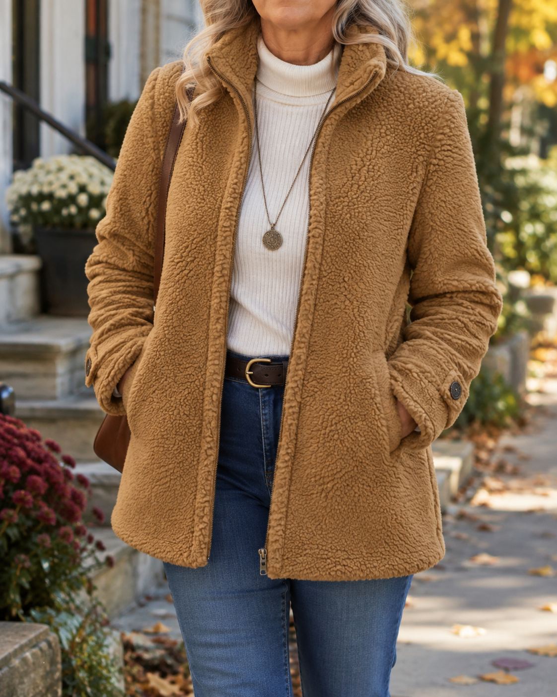 Giacca Casual da Donna con Collo Alto e Zip Intera – Giubbotto Morbido Autunno/Inverno con Tasche