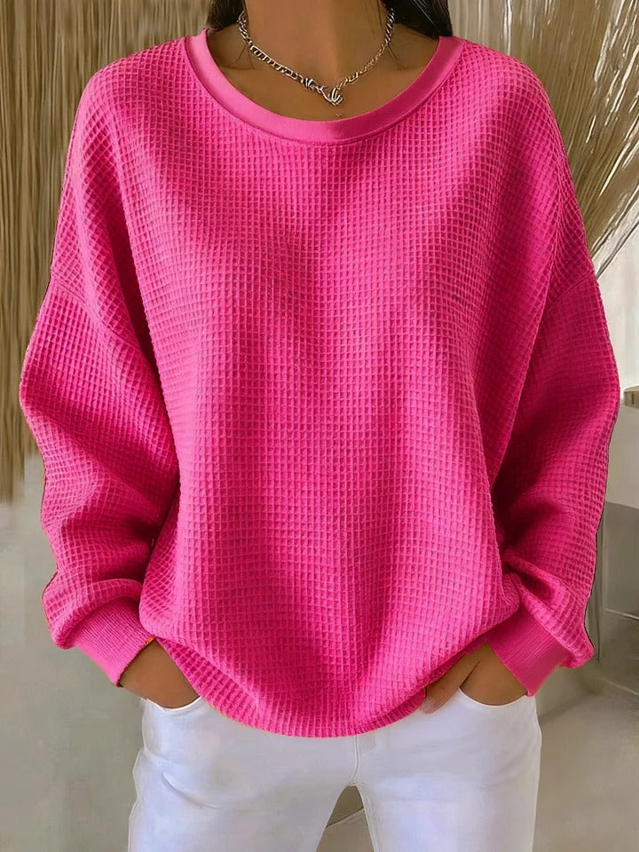 Felpa da Donna Morbida a Girocollo Casual | Maglia Invernale a Maniche Lunghe con Bordi a Costine