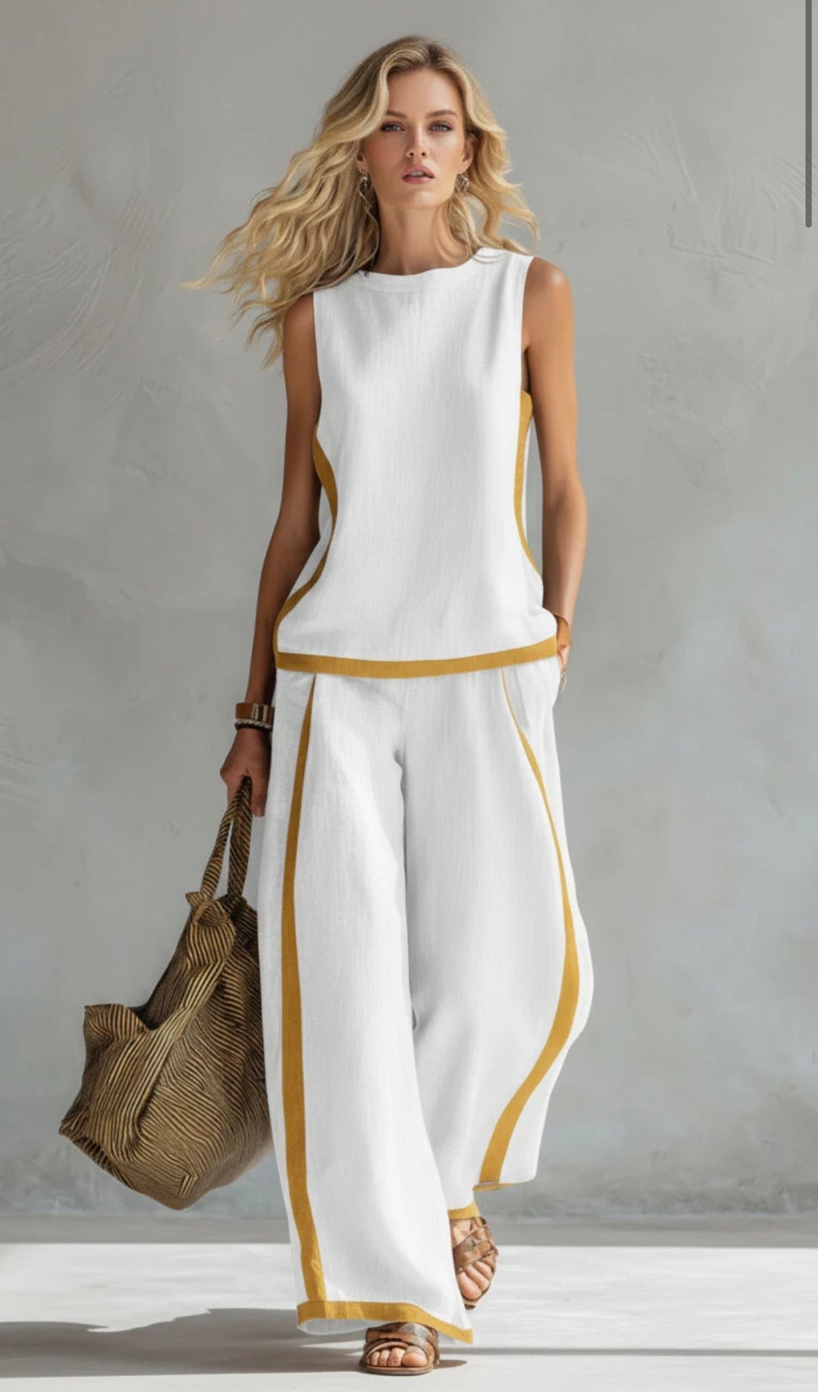 Completo da Donna a Due Pezzi Elegante con Profili a Contrasto | Top Senza Maniche e Pantaloni Ampi