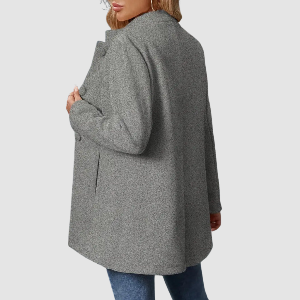 Giacca Sartoriale da Donna con Collo alla Coreana | Soprabito Elegante Monopetto con Bottoni Rivestiti