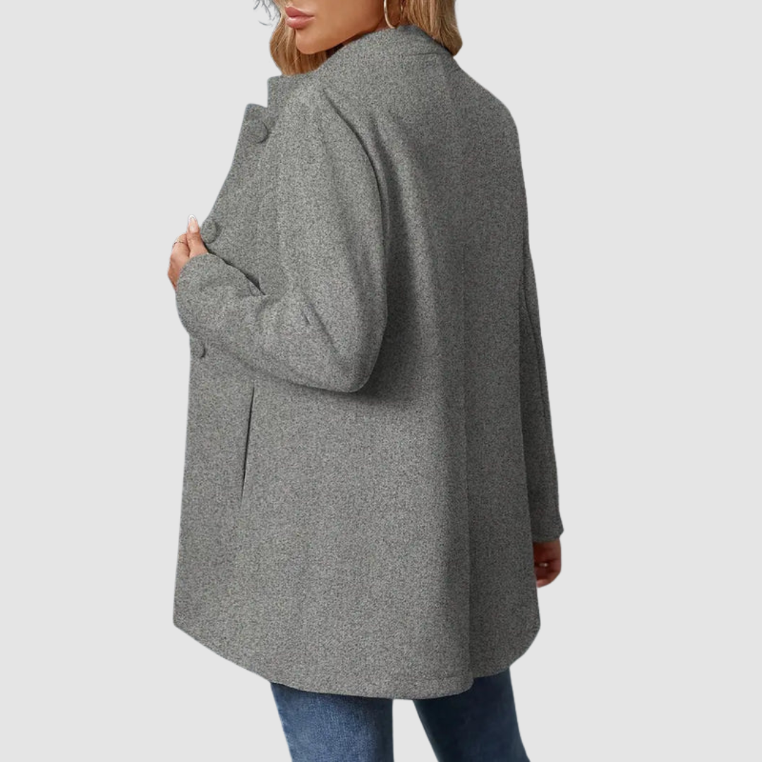 Giacca Sartoriale da Donna con Collo alla Coreana | Soprabito Elegante Monopetto con Bottoni Rivestiti
