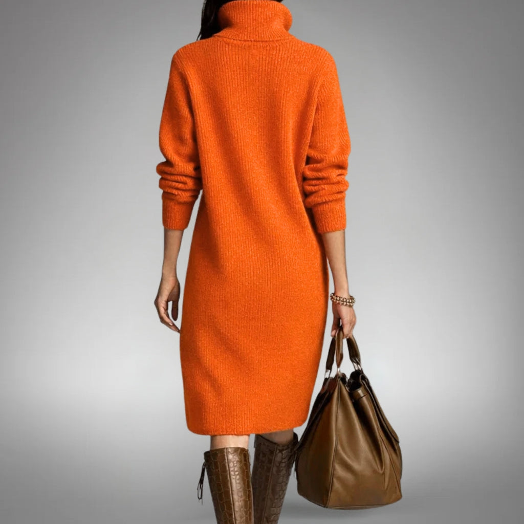 Abito Midi da Donna in Maglia Morbida con Colletto a Bottoni e Tasche | Vestito Casual Elegante a Maniche Lunghe