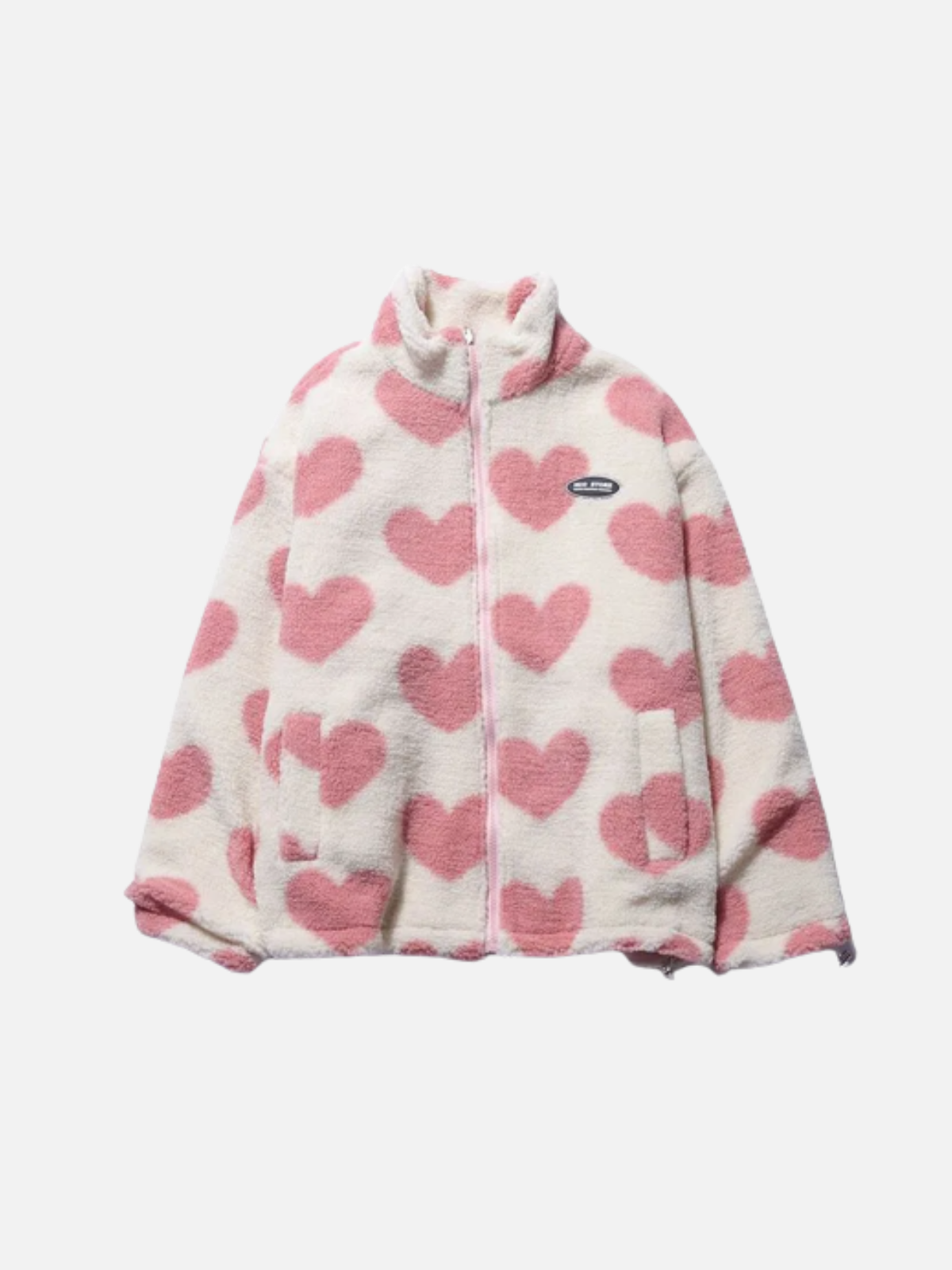 Giacca Invernale Reversibile da Donna Imbottita con Interno in Pile Teddy a Cuori | Piumino Corto Caldo con Collo Alto, Zip Frontale e Tasche Laterali