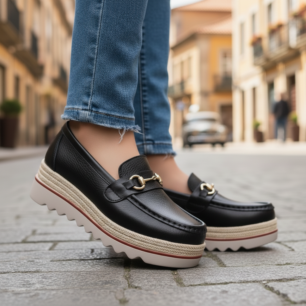 Mocassini da Donna con Zeppa Platform e Morsetto Dorato | Scarpe Basse Eleganti con Soletta Ortopedica