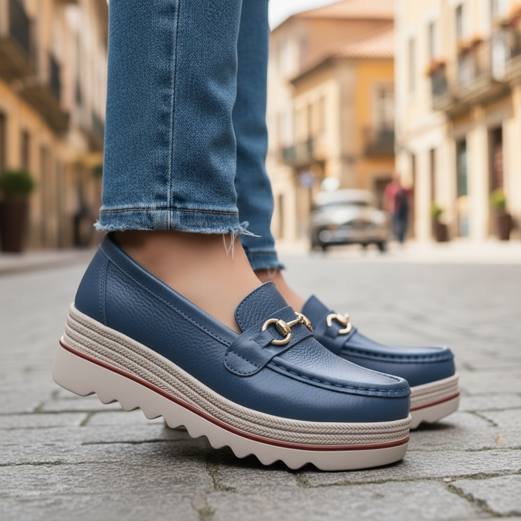 Mocassini da Donna con Zeppa Platform e Morsetto Dorato | Scarpe Basse Eleganti con Soletta Ortopedica