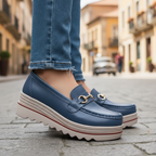 Mocassini da Donna con Zeppa Platform e Morsetto Dorato | Scarpe Basse Eleganti con Soletta Ortopedica