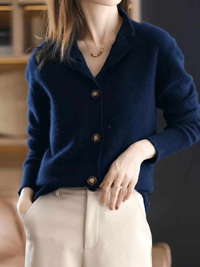 Cardigan da Donna in Maglia Calda con Bottoni | Giacca in Maglieria a Maniche Lunghe con Colletto