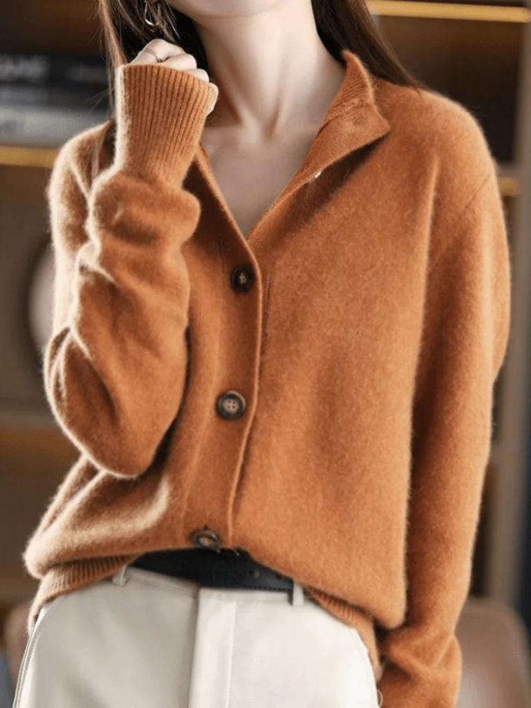 Cardigan da Donna in Maglia Calda con Bottoni | Giacca in Maglieria a Maniche Lunghe con Colletto