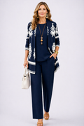 Completo da Donna Elegante 3 Pezzi con Cardigan Stampato Top e Pantaloni a Gamba Larga | Set Coordinato con Tasche