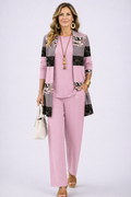 Completo da Donna Elegante 3 Pezzi con Cardigan Color-Block Top e Pantaloni a Gamba Larga | Set Coordinato con Tasche