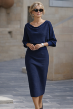 Abito Midi da Donna con Maniche a Pipistrello Drappeggiate | Vestito Elegante a Tubino Morbido