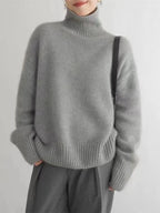 Maglione da Donna a Collo Alto in Maglia Morbida a Costine | Pullover Dolcevita Caldo Invernale con Spacchi sui Polsini