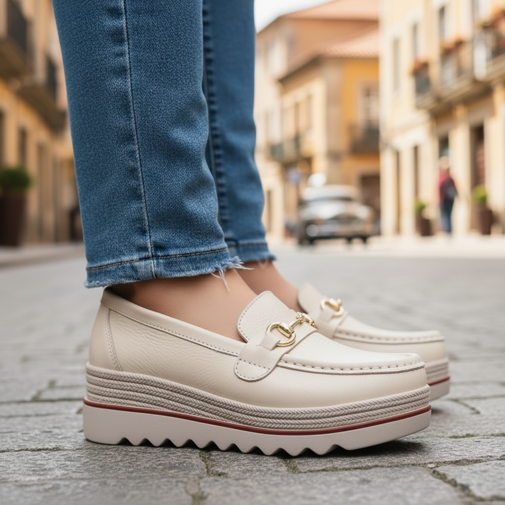 Mocassini da Donna con Zeppa Platform e Morsetto Dorato | Scarpe Basse Eleganti con Soletta Ortopedica