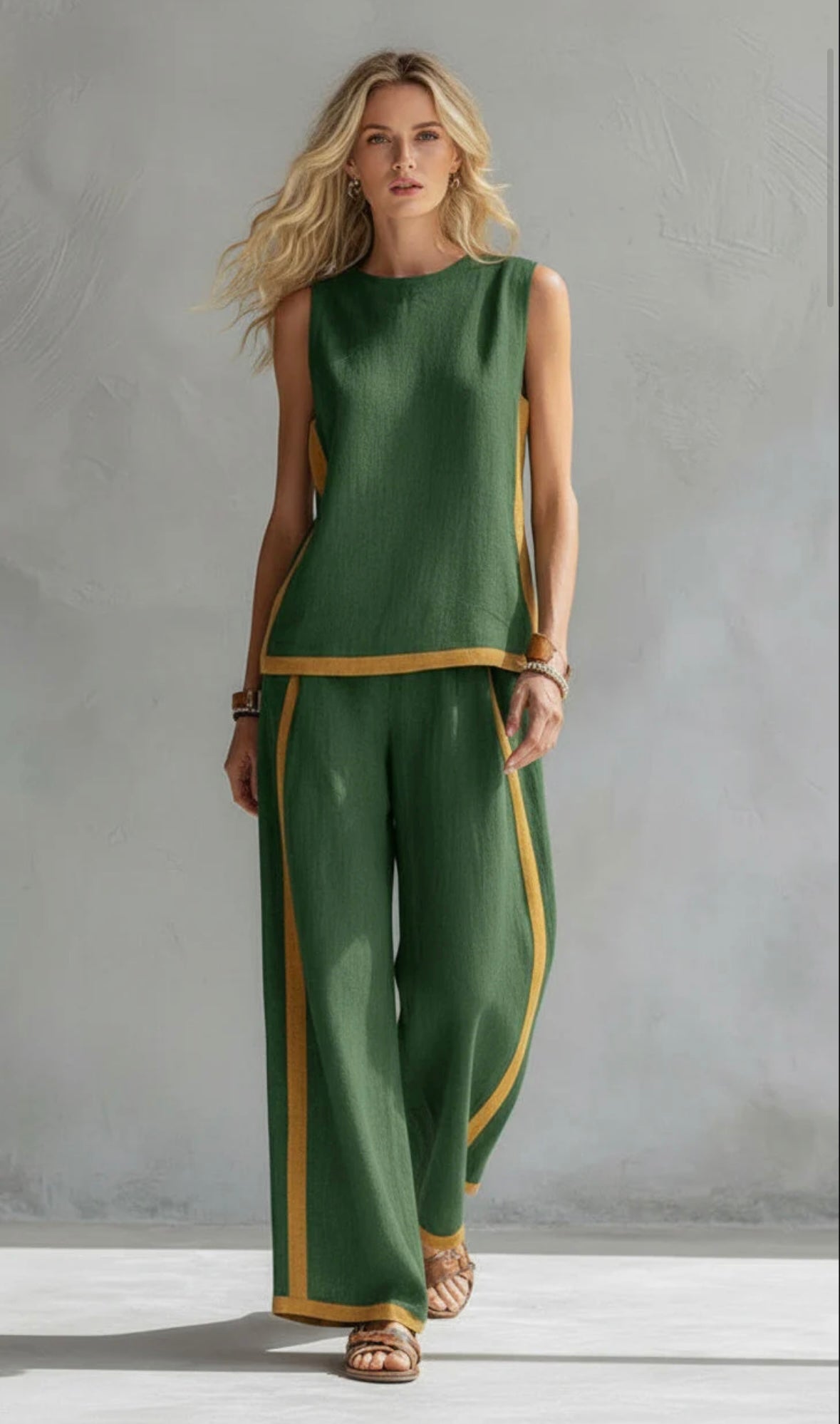 Completo da Donna a Due Pezzi Elegante con Profili a Contrasto | Top Senza Maniche e Pantaloni Ampi