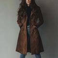 Cappotto Lungo da Donna Elegante con Revers e Bottoni | Soprabito Invernale Scamosciato Sagomato con Tasche