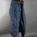Cardigan Lungo da Donna in Maglia a Trecce con Cappuccio | Cappotto Caldo in Maglieria Pesante con Bottoni
