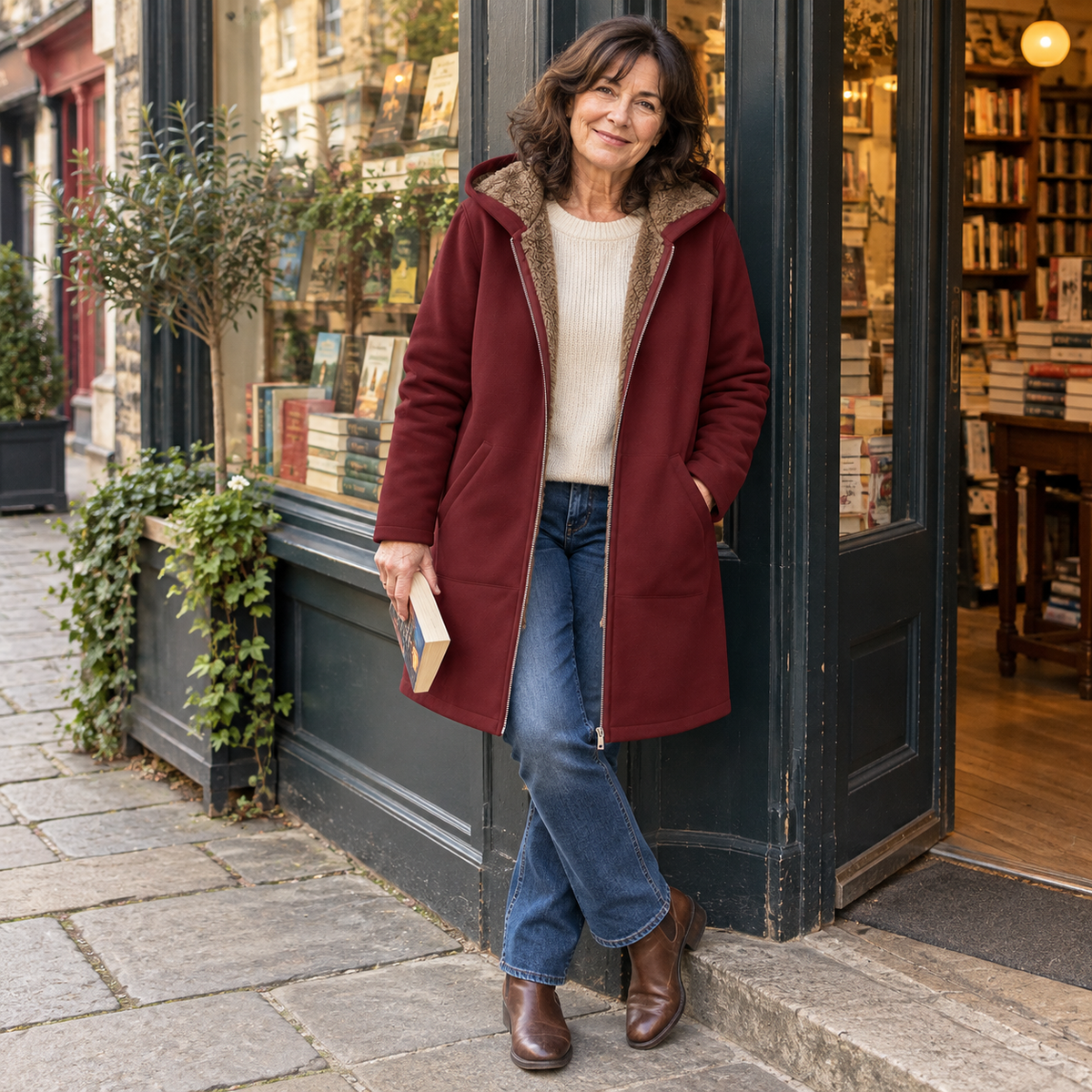 Cappotto Invernale da Donna con Cappuccio e Fodera in Sherpa | Giaccone Caldo con Zip Frontale e Tasche Laterali