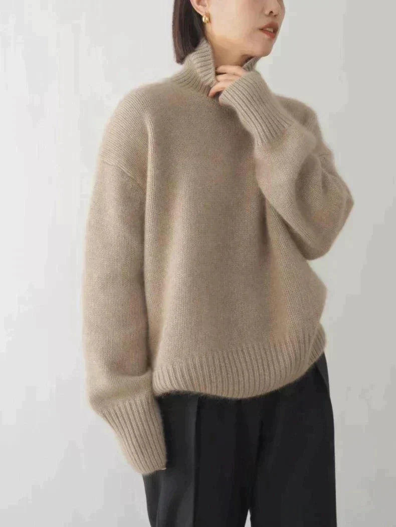 Maglione da Donna a Collo Alto in Maglia Morbida a Costine | Pullover Dolcevita Caldo Invernale con Spacchi sui Polsini